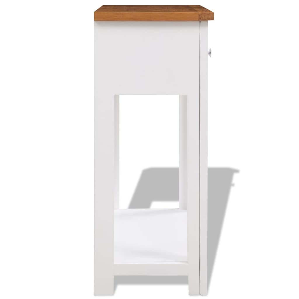 Solid Oak Wood Console Table with Two Drawers and Shelf O154