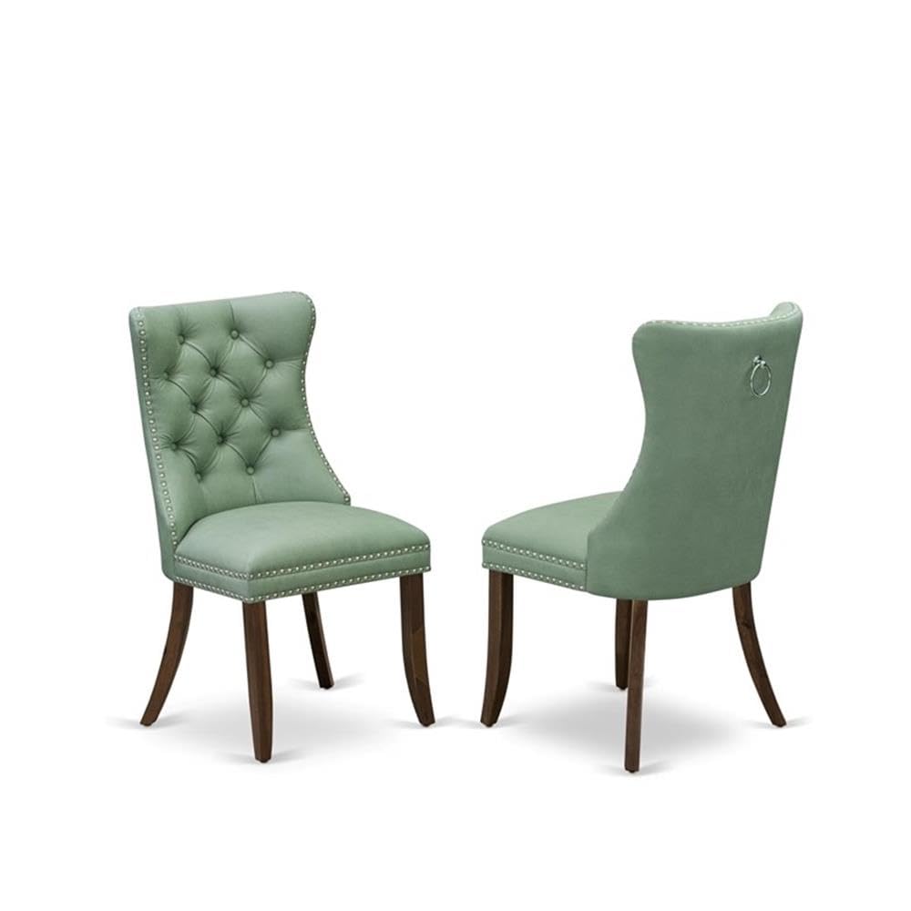 9-Piece Acacia Wood Dining Table Set with Green Faux Leather Chairs U4021