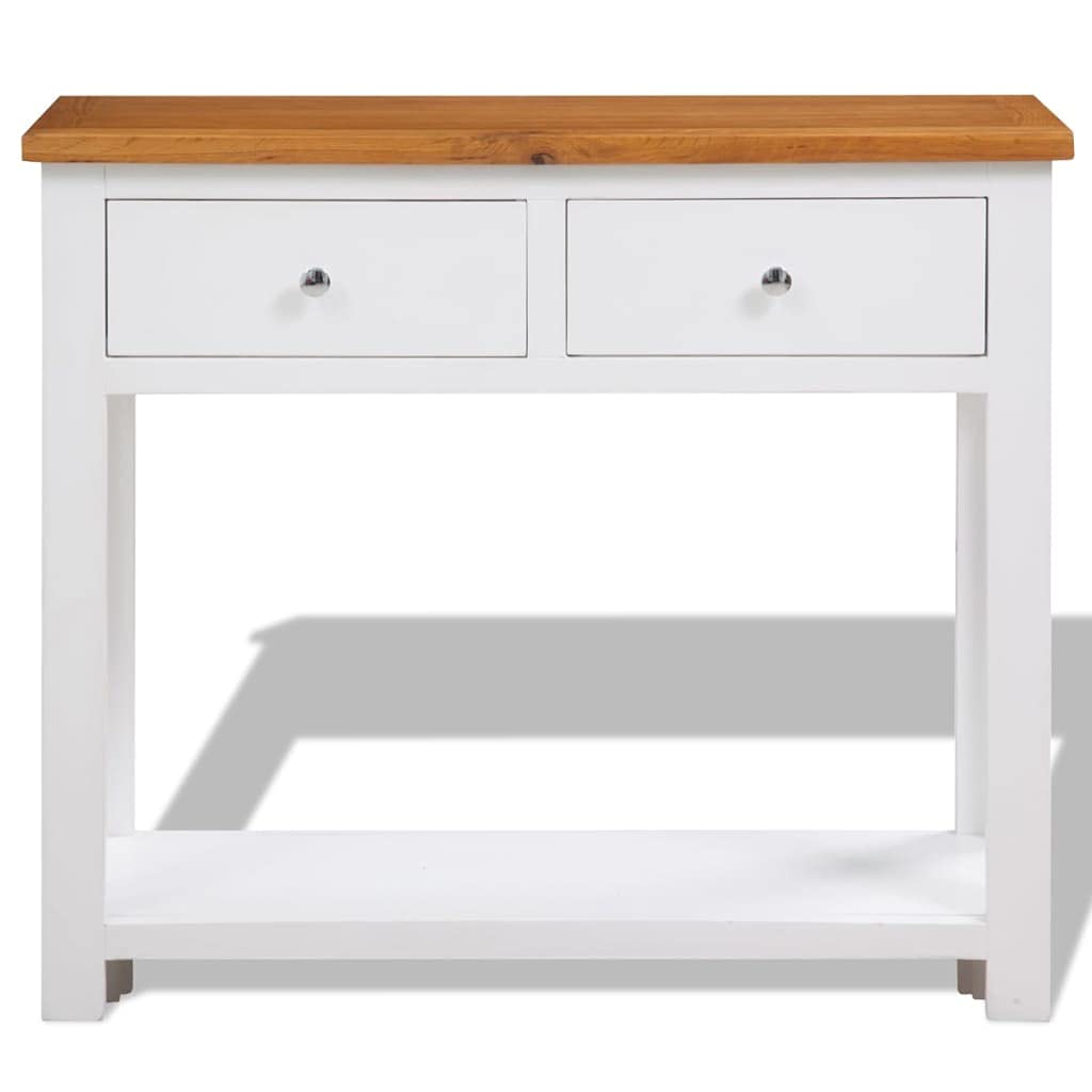 Solid Oak and Acacia Wood Console Table with 2 Drawers and Shelf V1896
