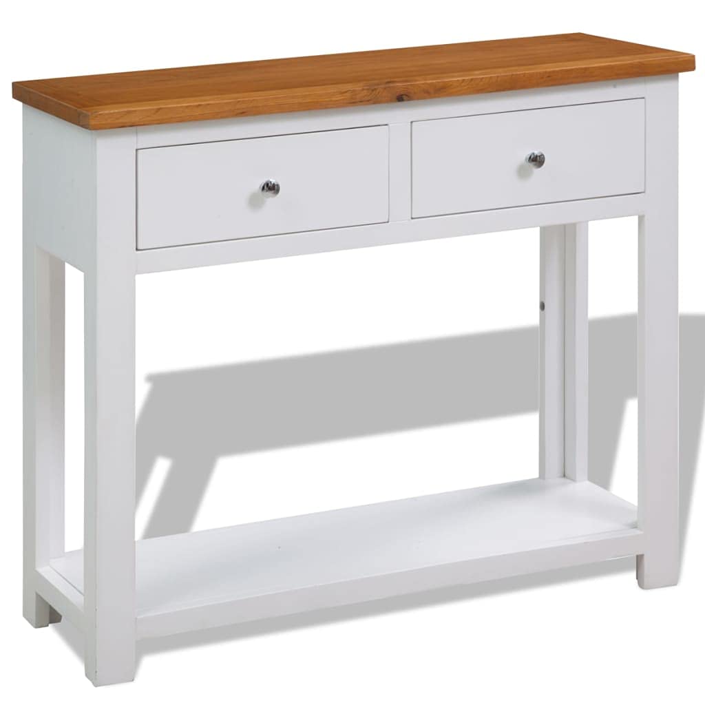 Solid Oak and Acacia Wood Console Table with 2 Drawers and Shelf V1896
