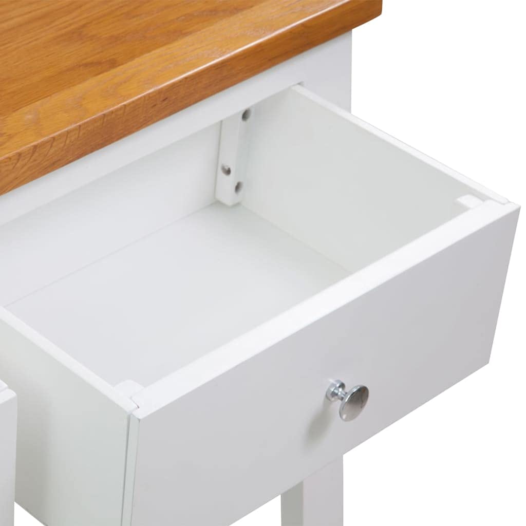 Solid Oak Wood Console Table with Two Drawers and Shelf O154