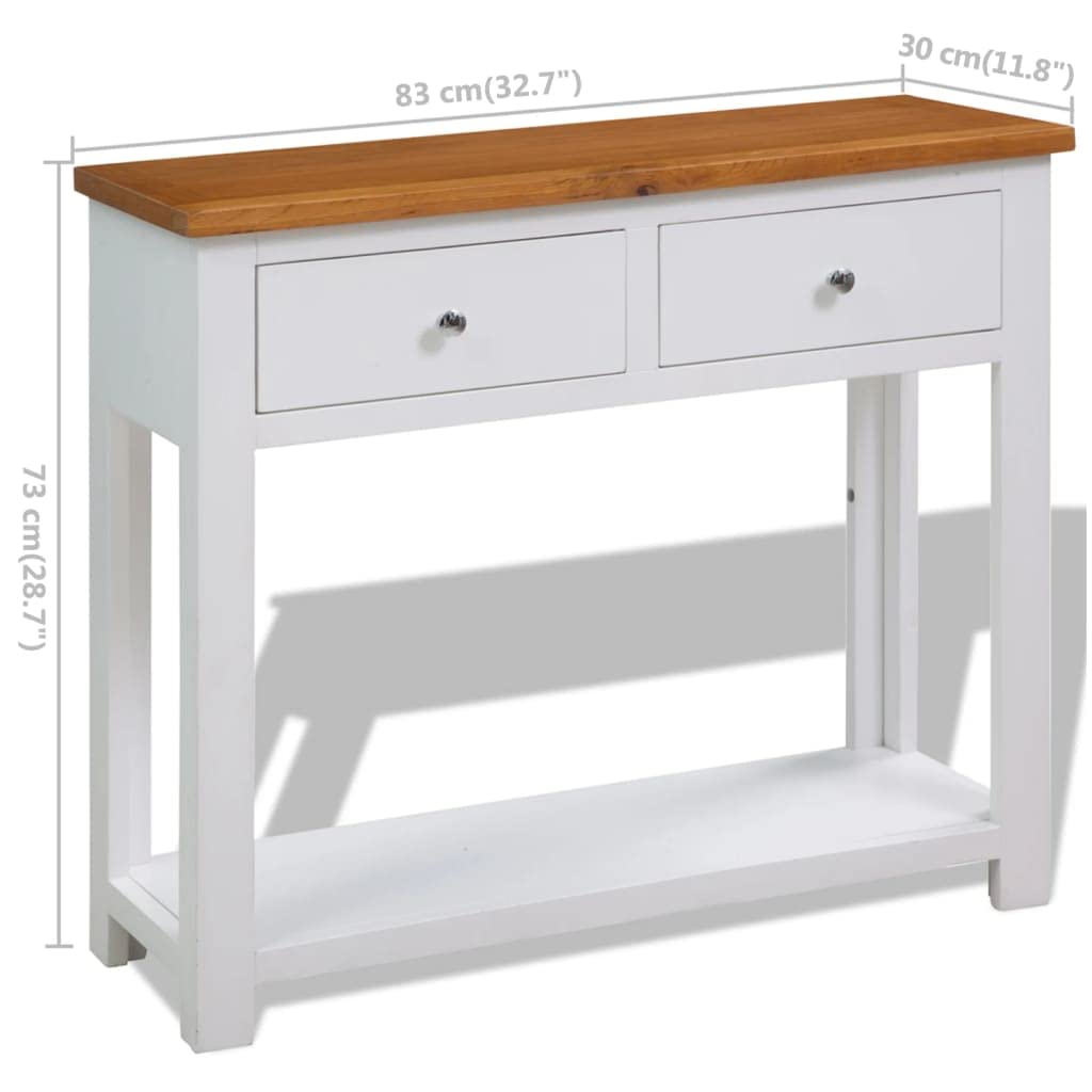 Solid Oak and Acacia Wood Console Table with 2 Drawers and Shelf V1896