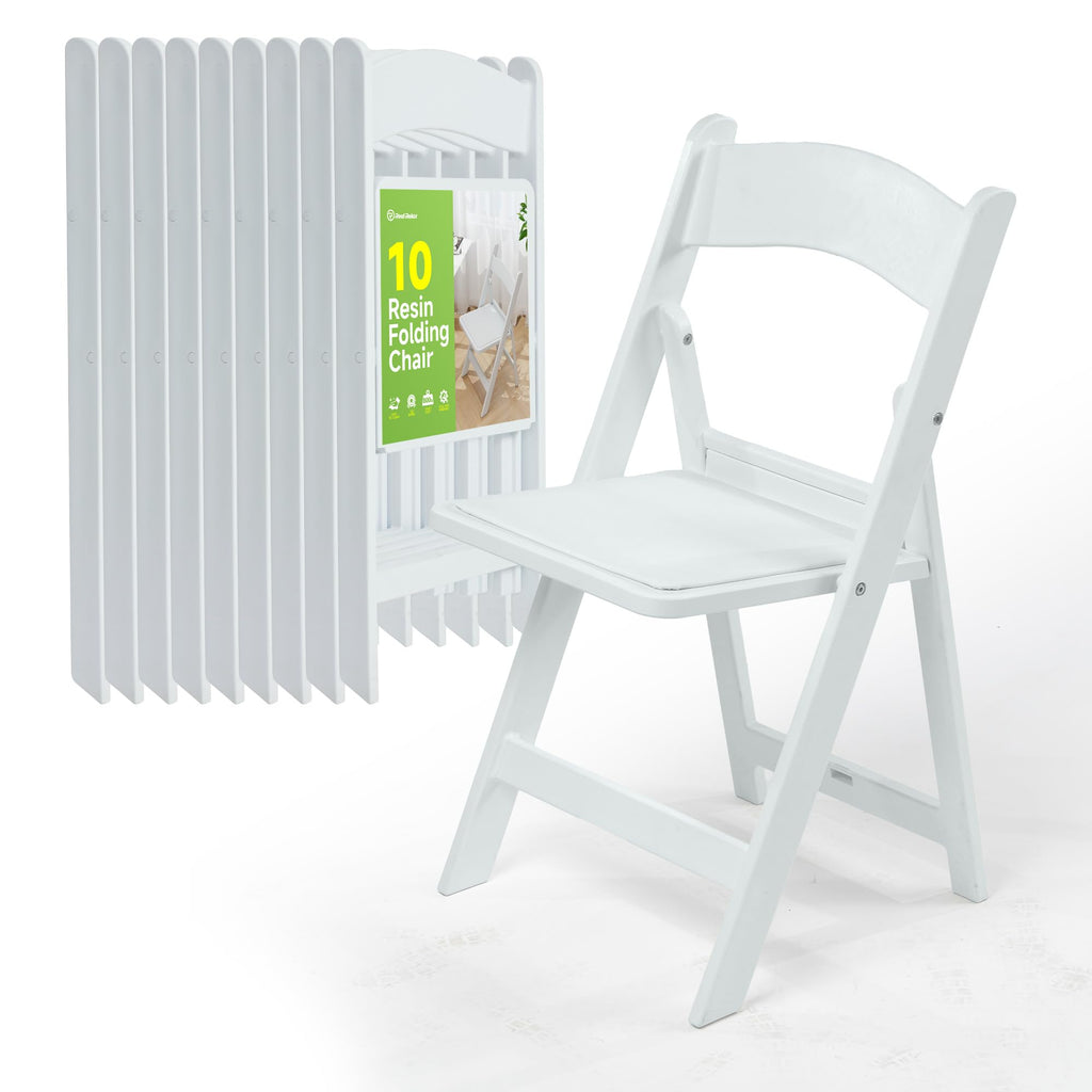 White Resin Folding Chairs with Cushion, 10 Pack S449303