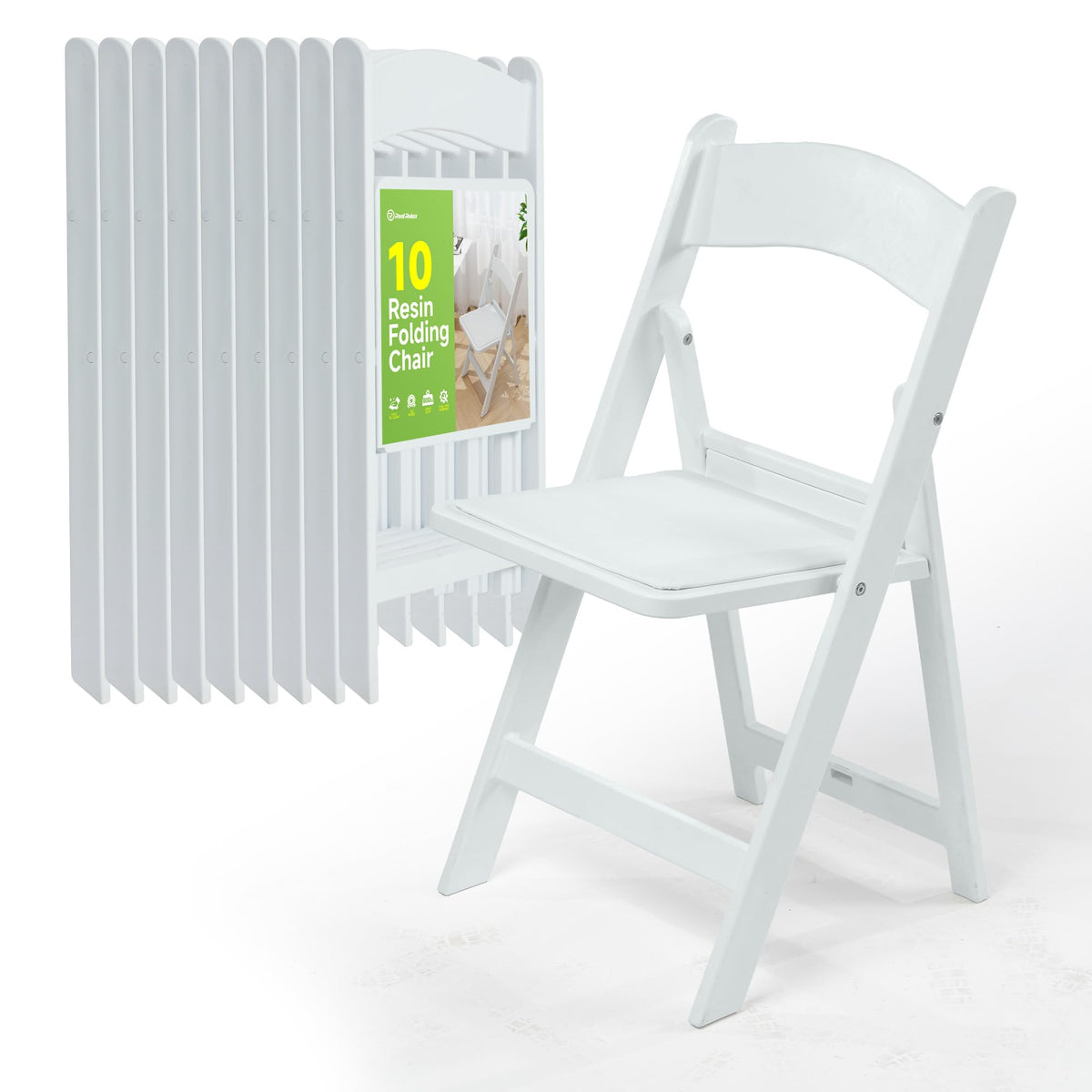 White Resin Folding Chairs with Cushion, 10 Pack S449303