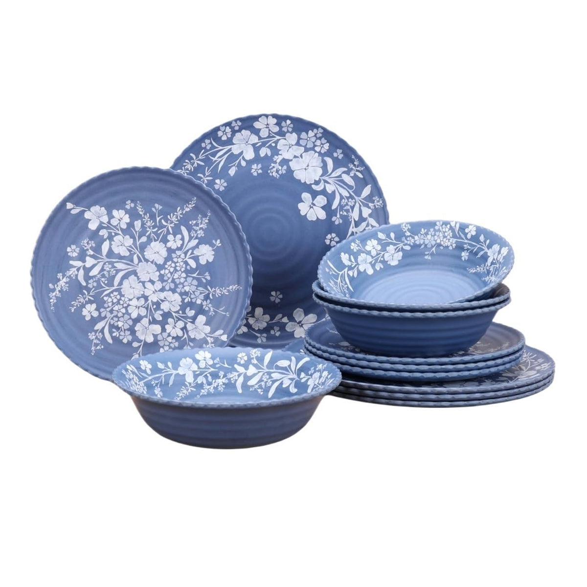 12 Piece Blue Bamboo Melamine Dinnerware Set I1085