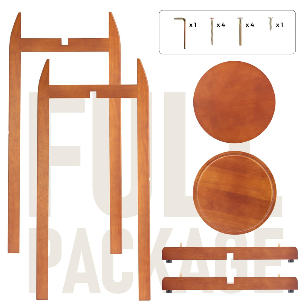Solid Wood Water Dispenser Floor Stand with 2 Round Shelfs L27371