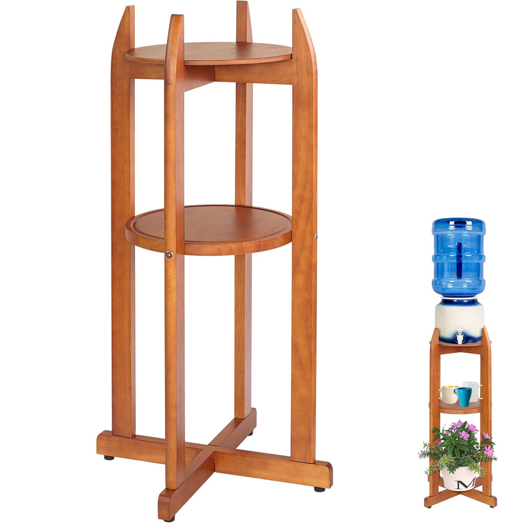 Solid Wood Water Dispenser Floor Stand with 2 Round Shelfs L27371