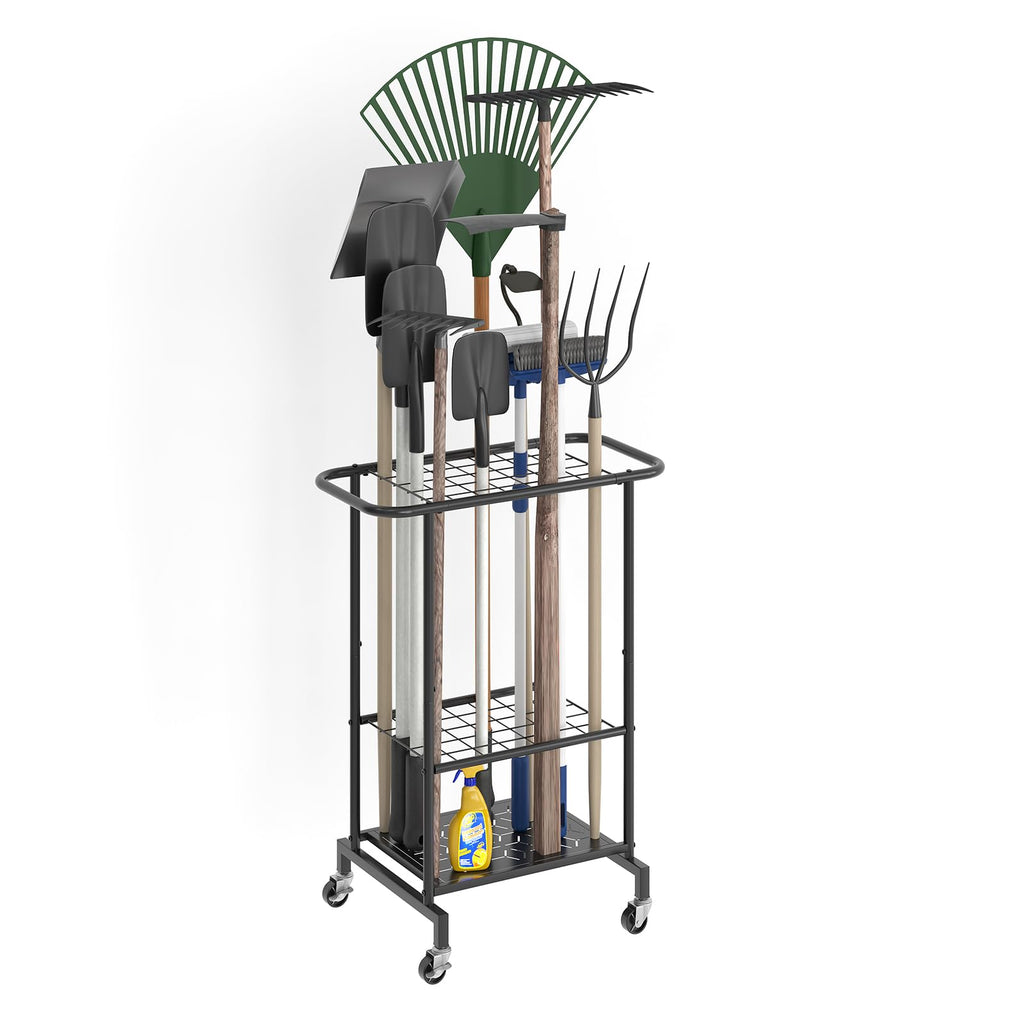 Heavy Duty Metal Garden Tool Organizer with Wheels P573282