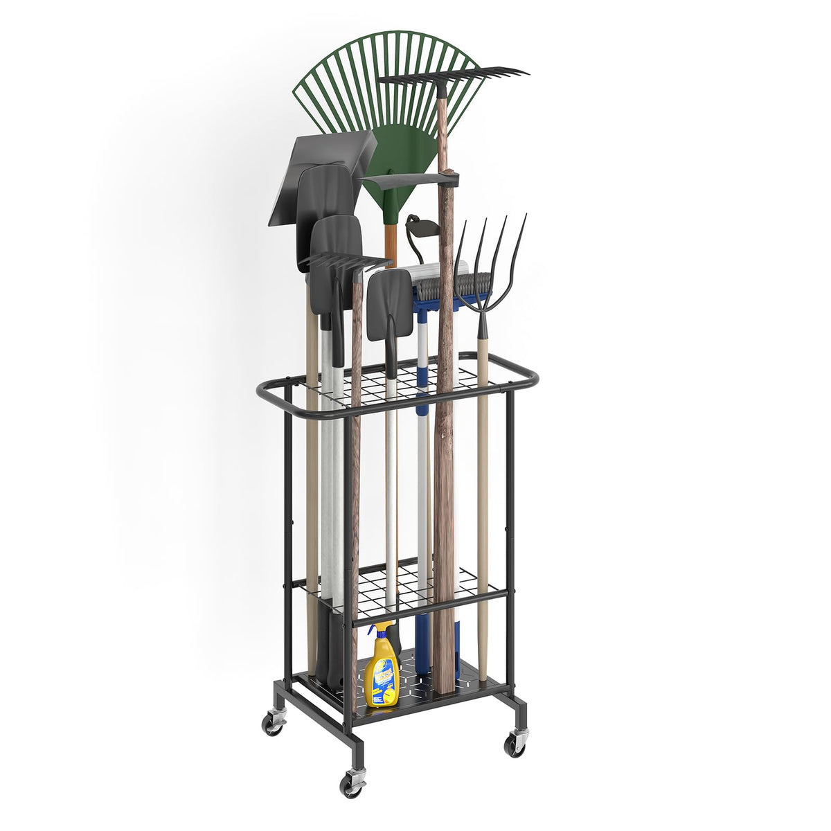 Heavy Duty Metal Garden Tool Organizer with Wheels P573282