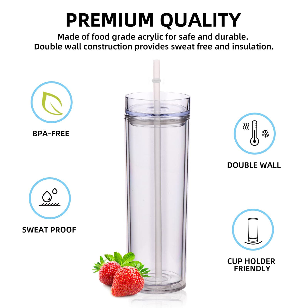 20oz Double Wall Plastic Tumbler with Lid and Straw R85493