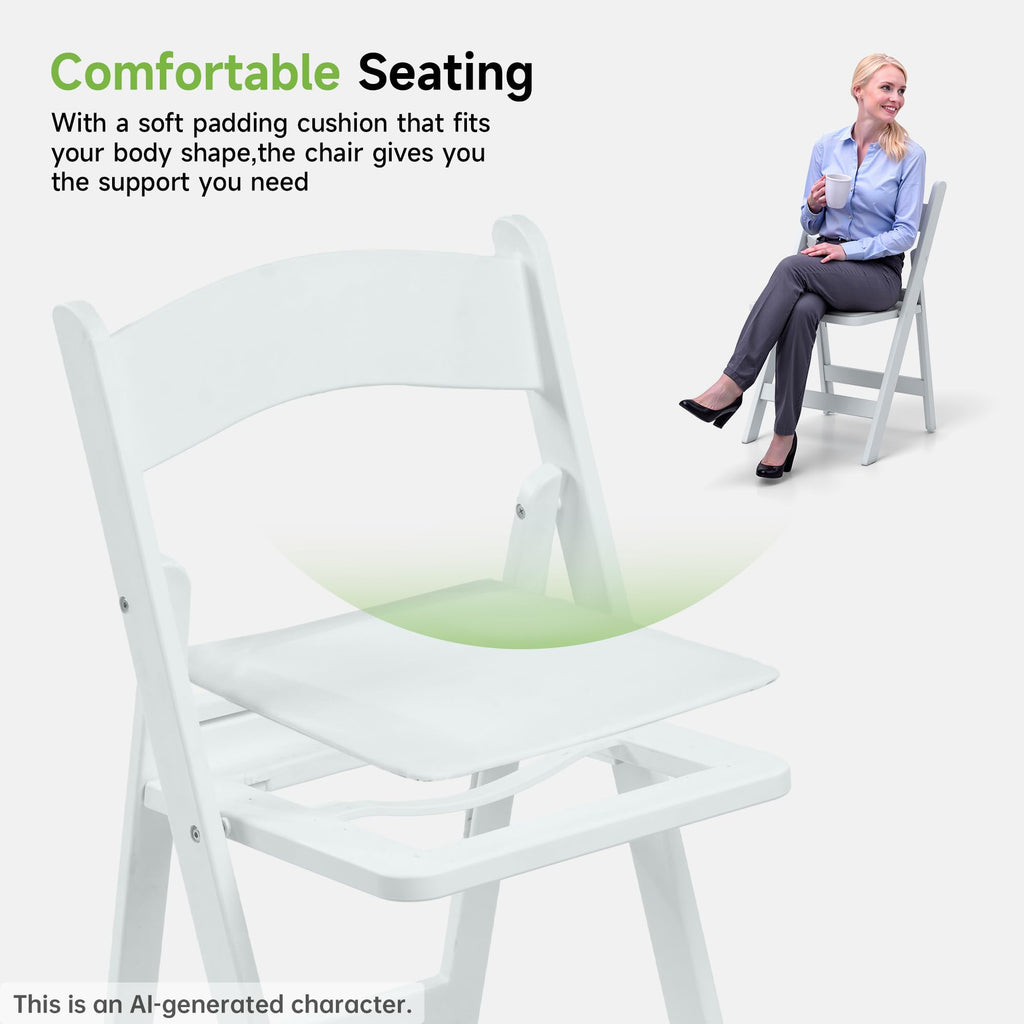 White Resin Folding Chairs with Cushion, 10 Pack S449303