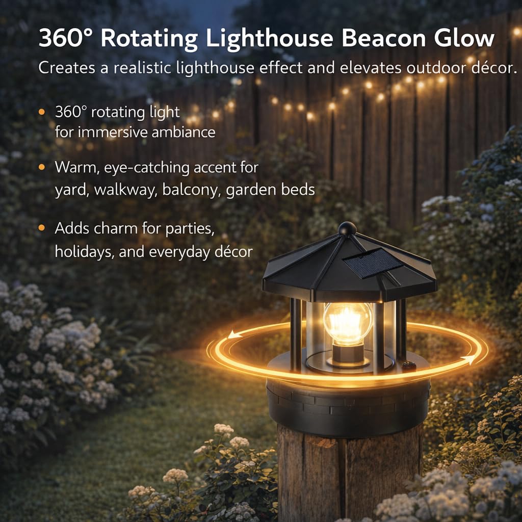 Solar Lighthouse Lamp with Rotating Beacon IP44 Waterproof LED Light O76287