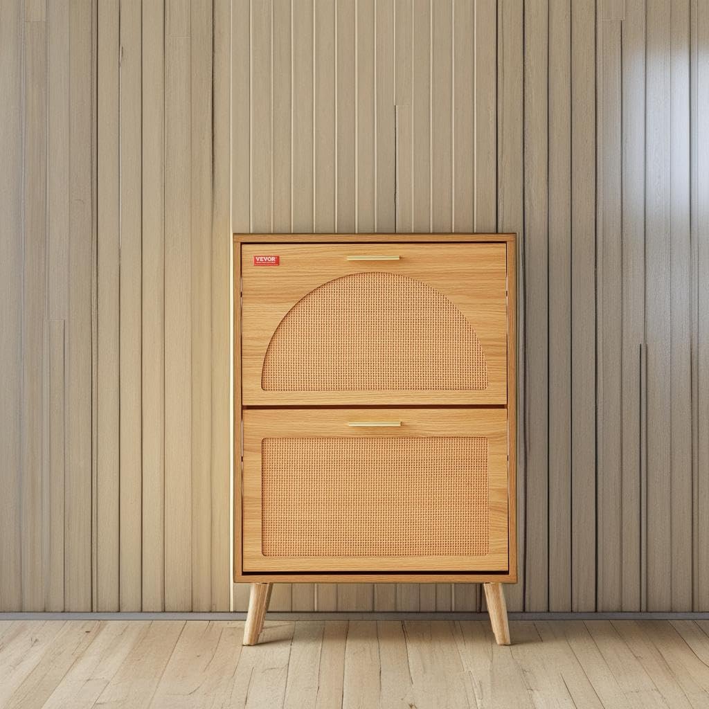 2 Flip Drawers Rattan Shoe Storage Cabinet R1820