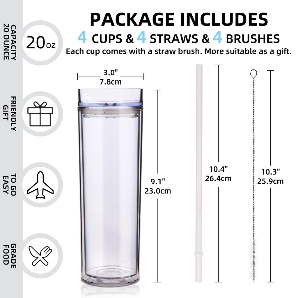 20oz Double Wall Plastic Tumbler with Lid and Straw R85493