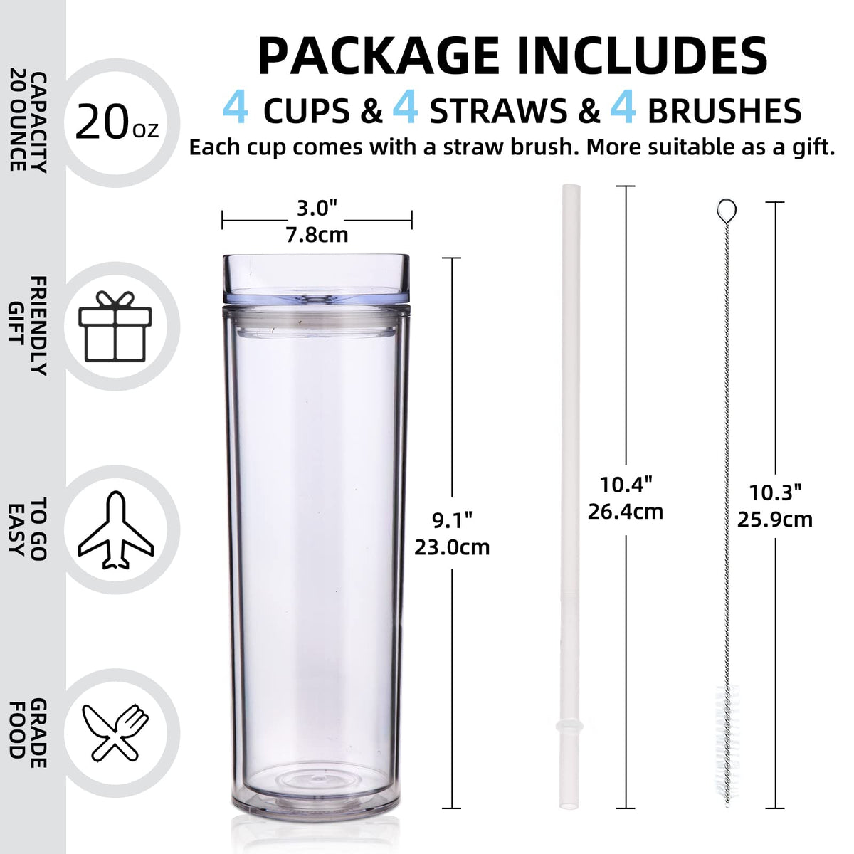 20oz Double Wall Plastic Tumbler with Lid and Straw R85493