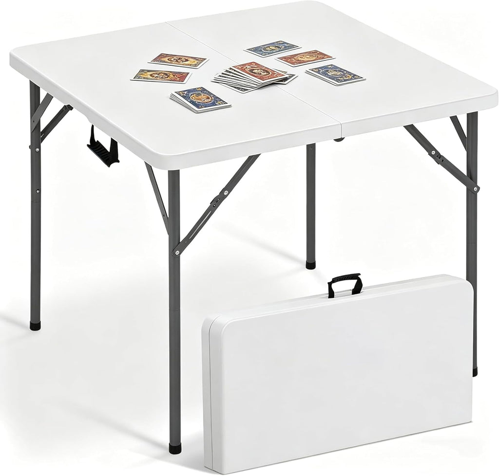 34'' White Folding Card Table with Handle & Steel Legs O95735