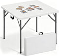 34'' White Folding Card Table with Handle & Steel Legs O95735