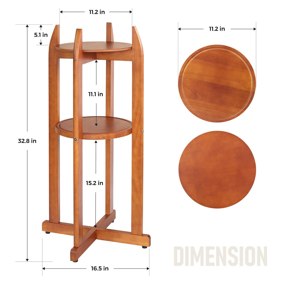 Solid Wood Water Dispenser Floor Stand with 2 Round Shelfs L27371