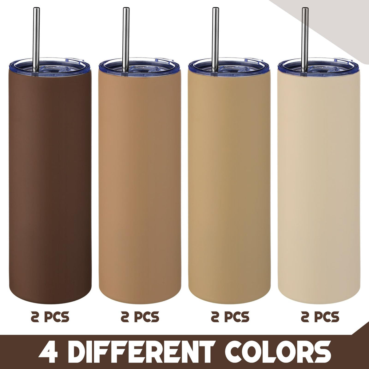 8 Pcs 20oz Insulated Stainless Steel Tumbler with Lid and Straw O32324