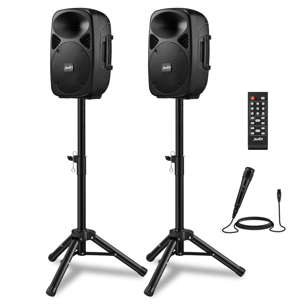 8 Inch Rechargeable Bluetooth PA System with Tripod Stands, Wired Mic F610812