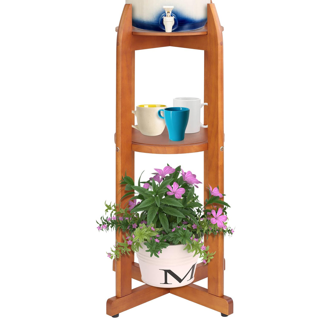 Solid Wood Water Dispenser Floor Stand with 2 Round Shelfs L27371
