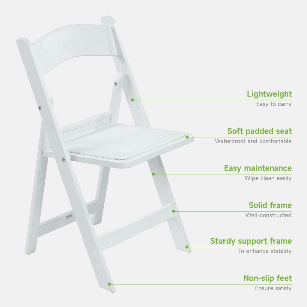 White Resin Folding Chairs with Cushion, 10 Pack S449303