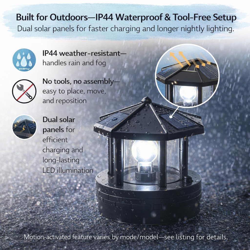 Solar Lighthouse Lamp with Rotating Beacon IP44 Waterproof LED Light O76287