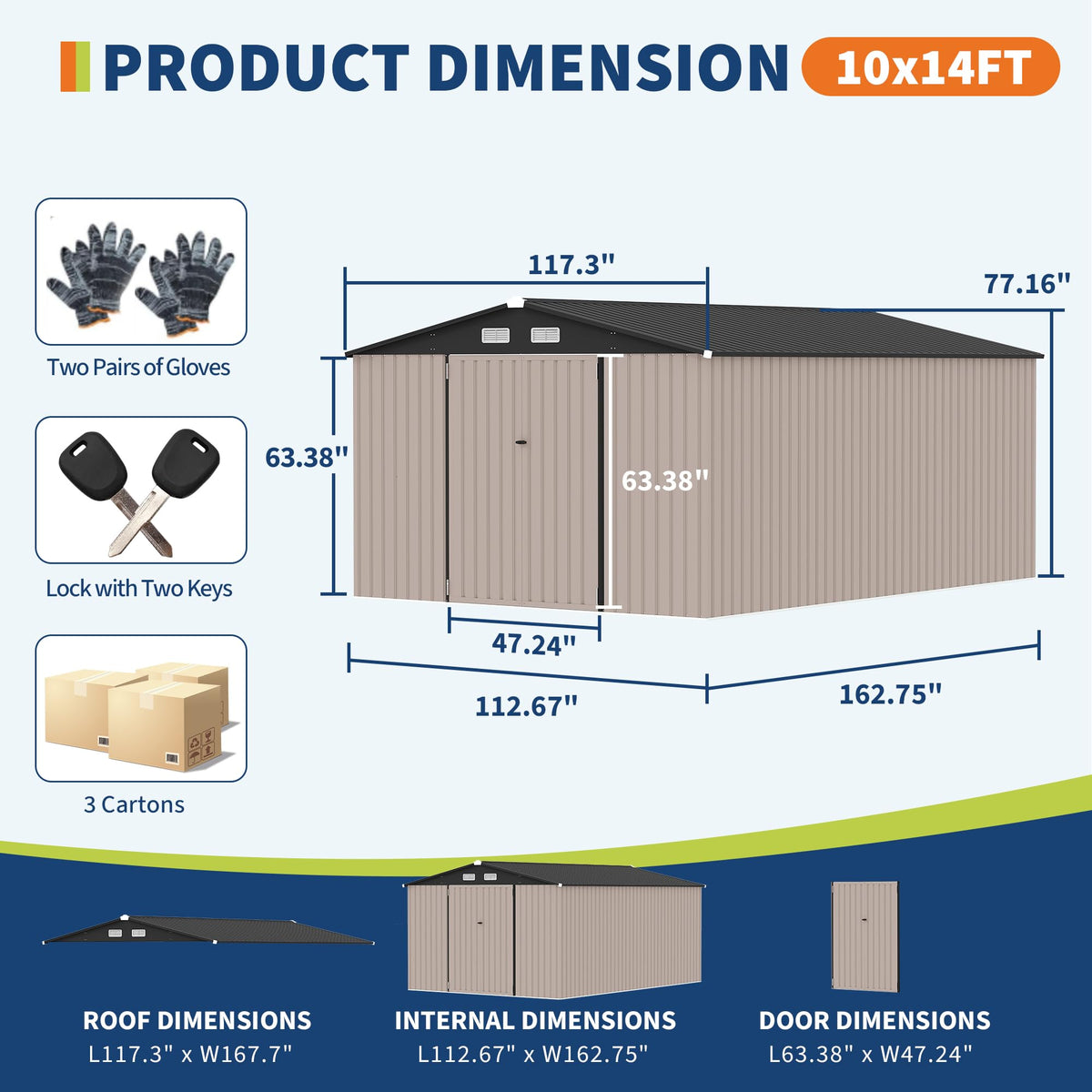 10x14 ft Metal Outdoor Storage Shed B1310