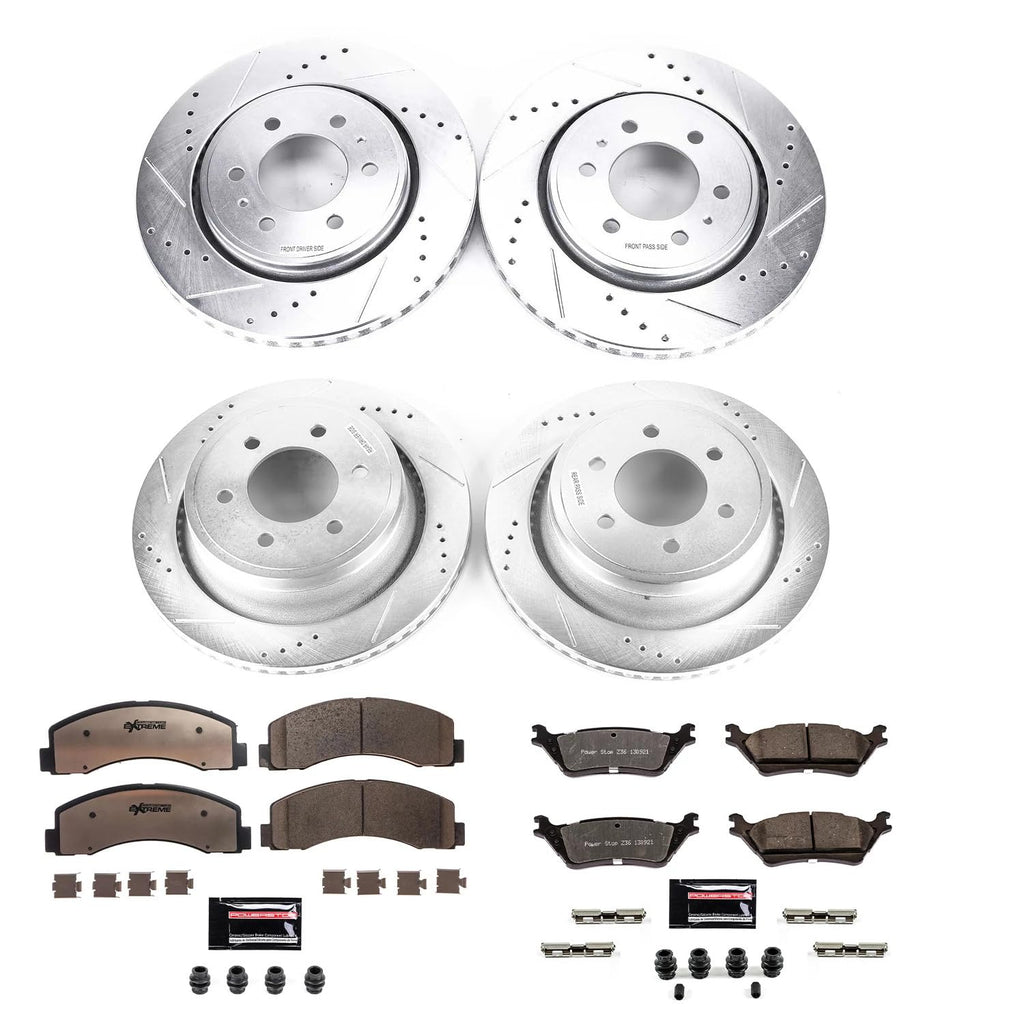 Front and Rear Drilled Slotted Brake Rotors and Carbon Fiber Ceramic Pads C419971