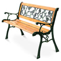 Outdoor Garden Bench with Rose Cast Backrest and Metal Legs T9292