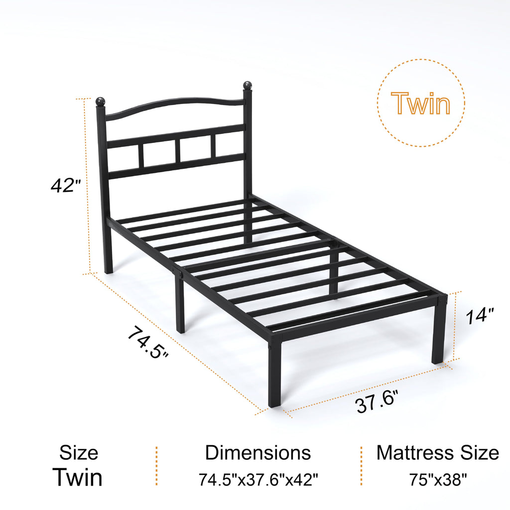 14 Inch Twin Size Metal Platform Bed Frame with Headboard R34380