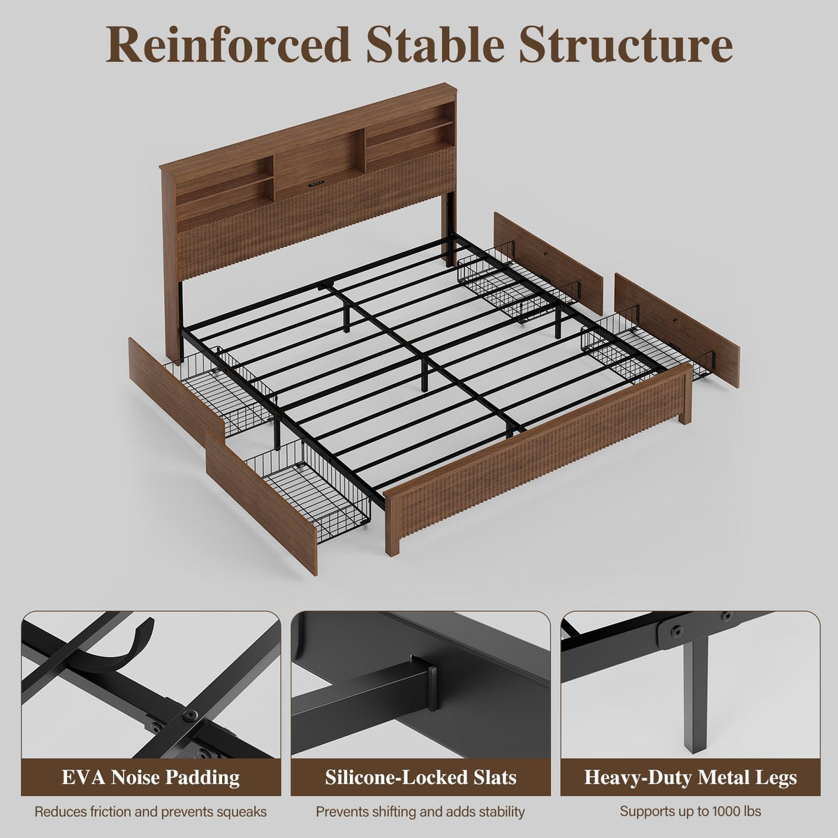 King Size Bed Frame with 4 Storage Drawers N6275