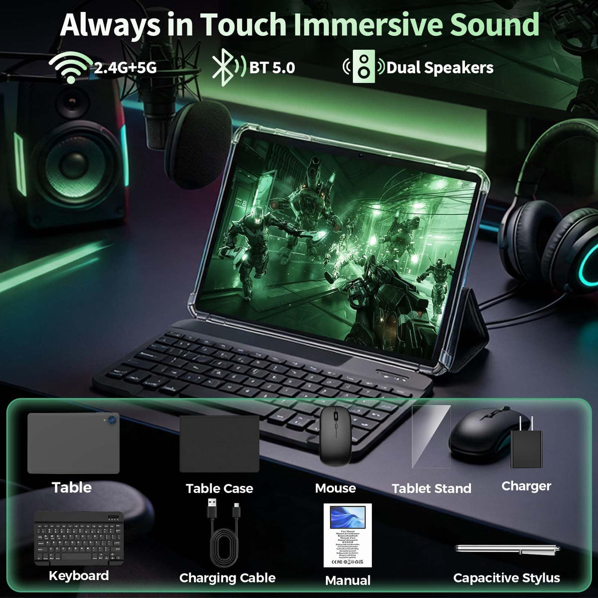 Android 16 Tablet with Keyboard, 10 Inch Tablet, Black Case B903