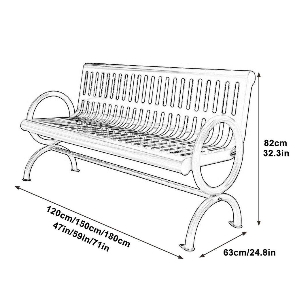 Weatherproof Metal Patio Bench with Backrest & Armrests A40935