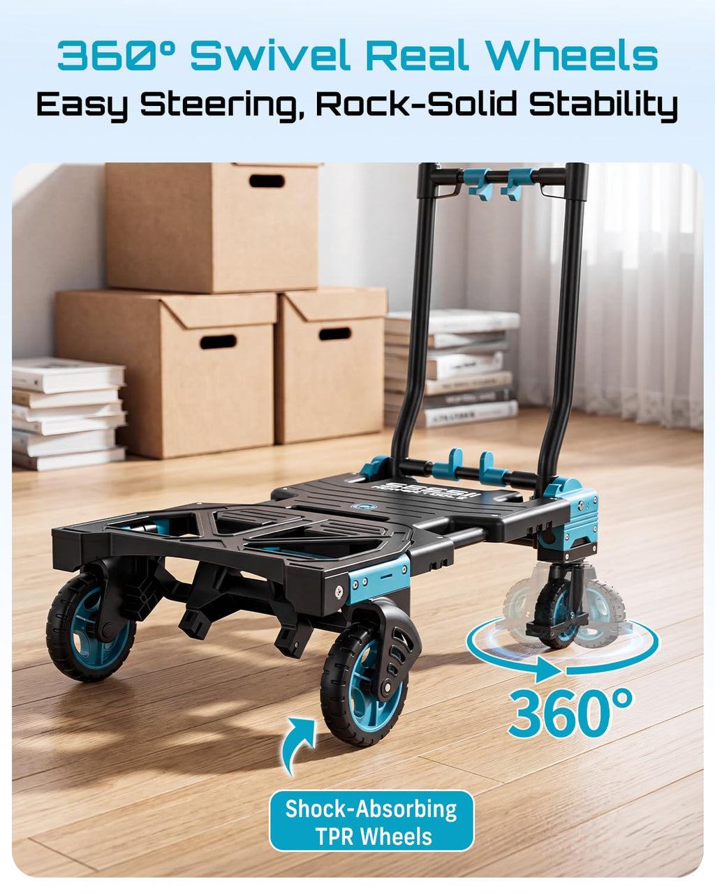 2-in-1 Folding Hand Truck, 330lb Dolly Cart with Wheels, Blue F60307