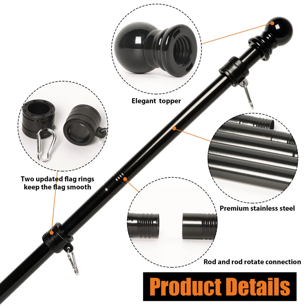 6FT Black Stainless Steel Flag Pole Kit B82282