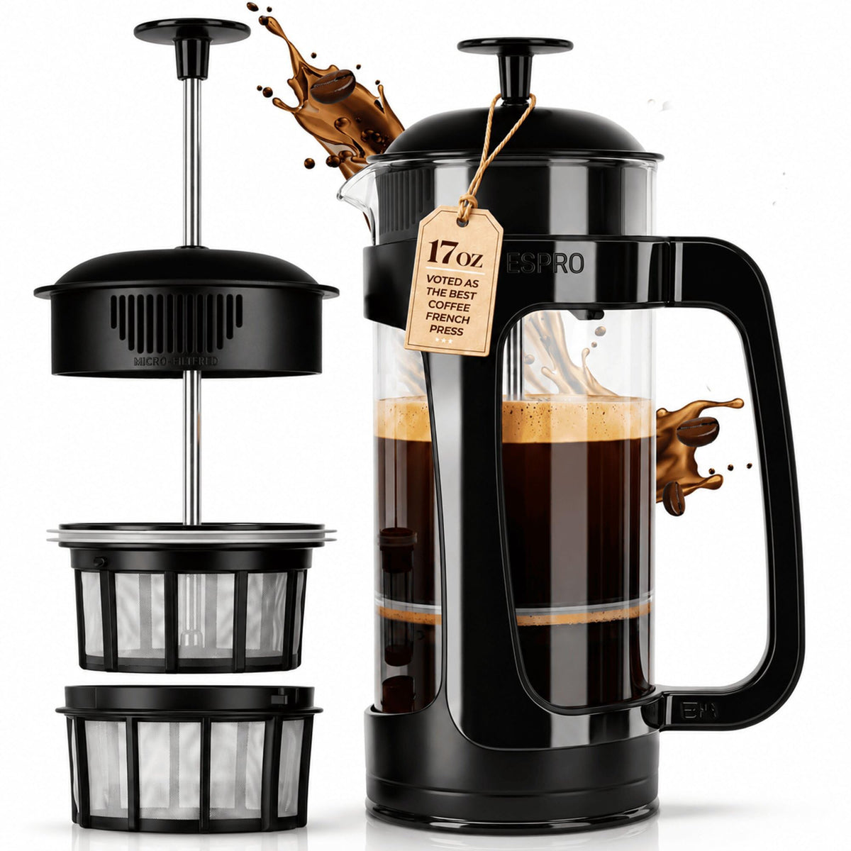Black 17oz French Press Coffee Maker E3013