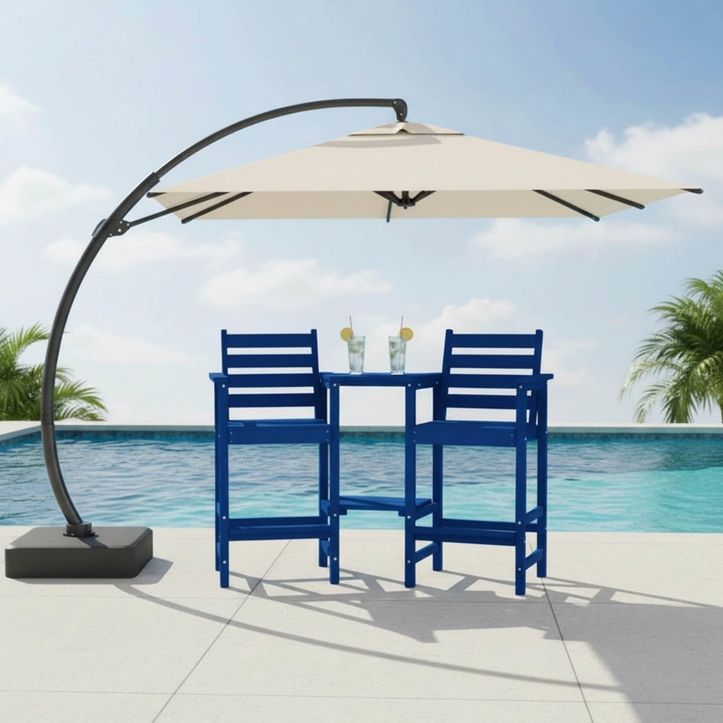 Tall Adirondack Chairs Set of 2, Bar Height HDPE Outdoor Chairs with Connecting Tray & Umbrella Hole, Navy Blue O819188