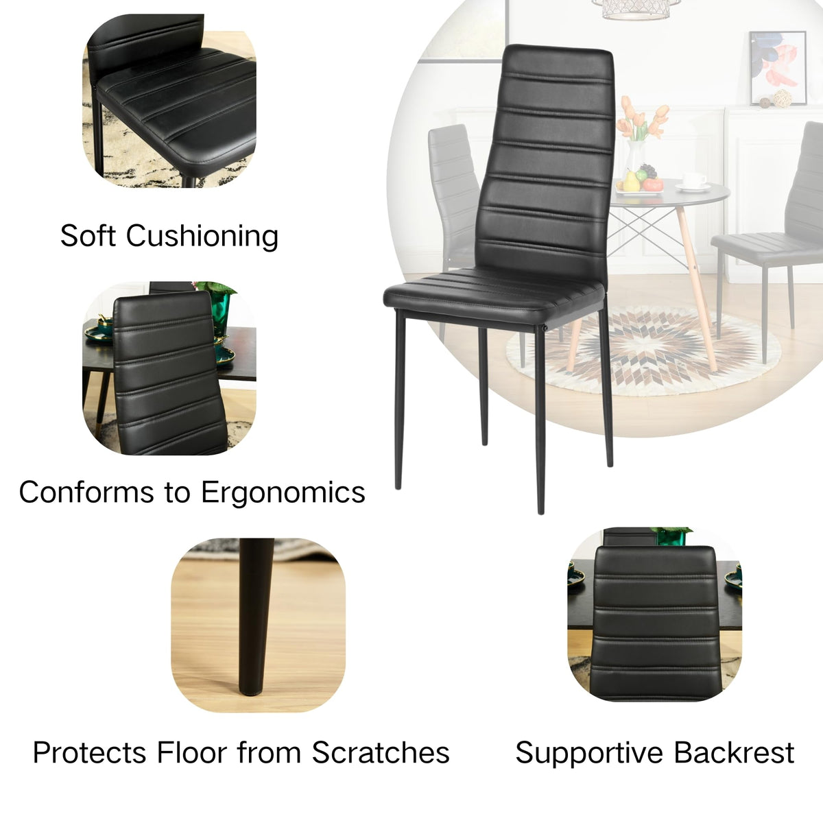 Black PU Dining Chairs Set of 4 Y269