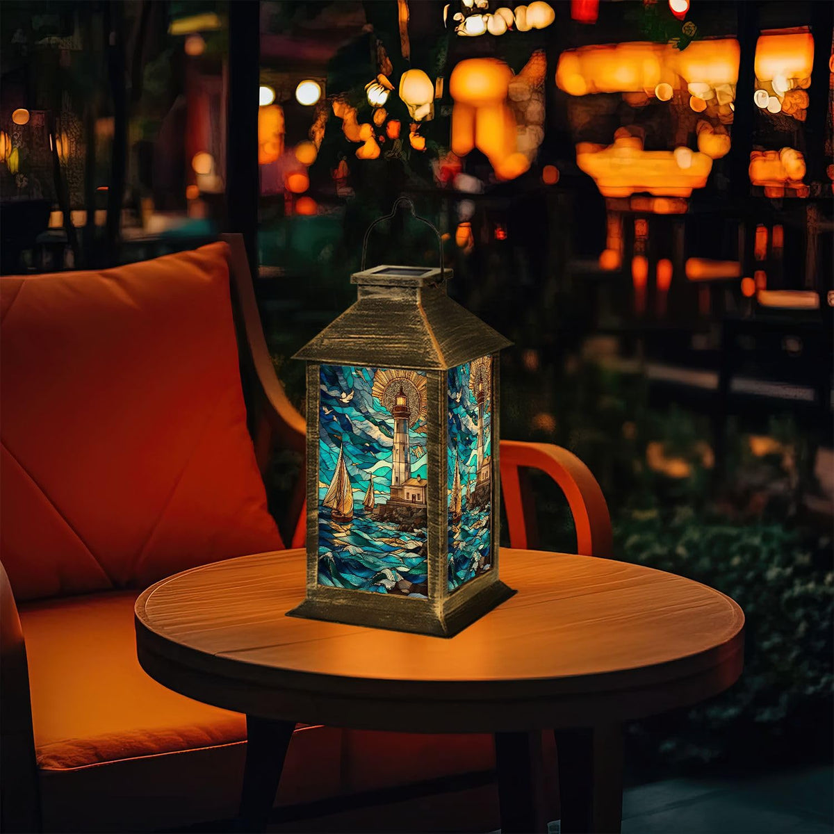 Solar Lantern Stained Glass Outdoor Waterproof Hanging Solar Light E67672