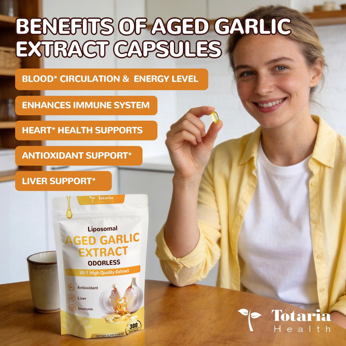 Odorless Aged Garlic Extract Capsules with Magnesium, Zinc, Vitamin B, 300 Softgels E615716