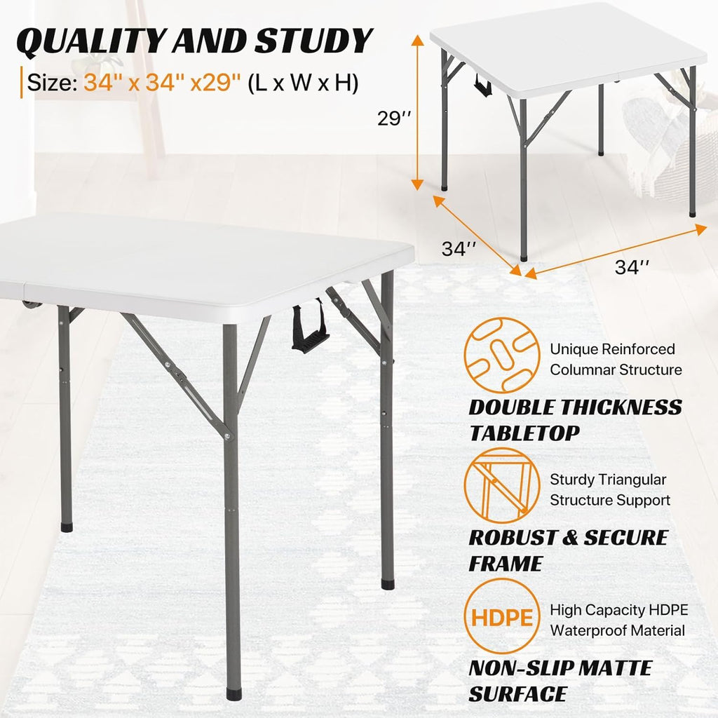 34'' White Folding Card Table with Handle & Steel Legs O95735