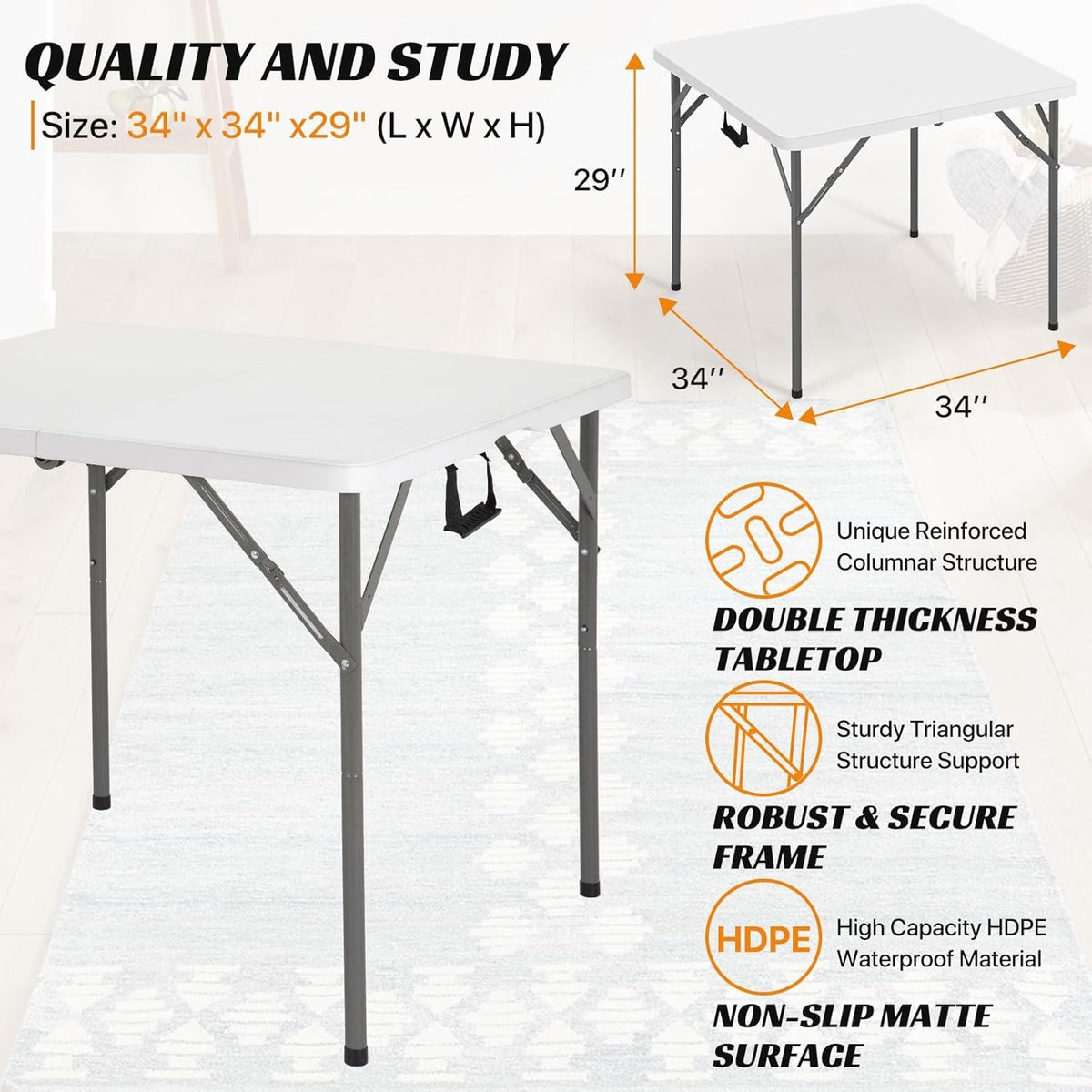 34'' White Folding Card Table with Handle & Steel Legs O95735