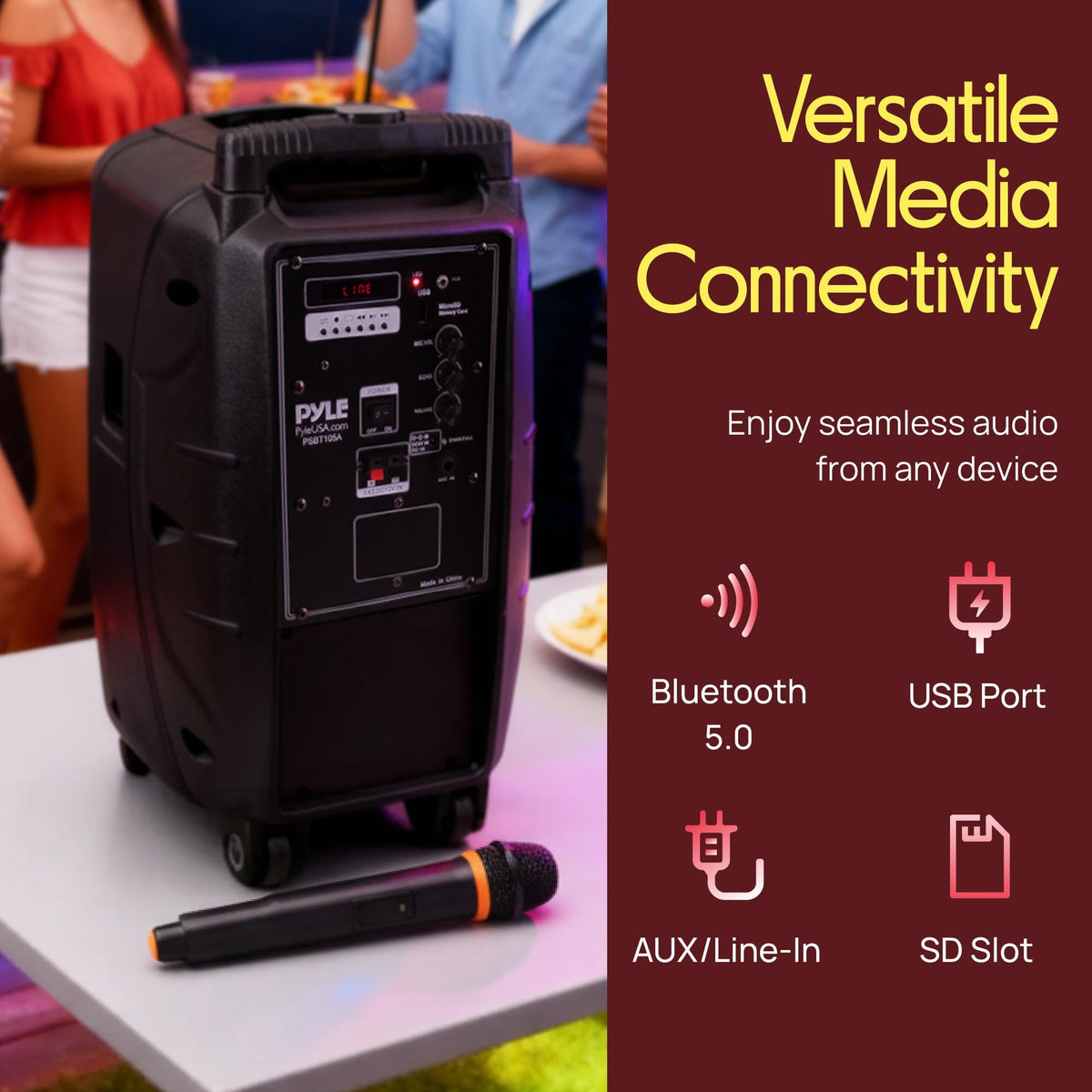 1000W Portable Bluetooth PA Speaker with 10'' Subwoofer and Wireless Mic A152
