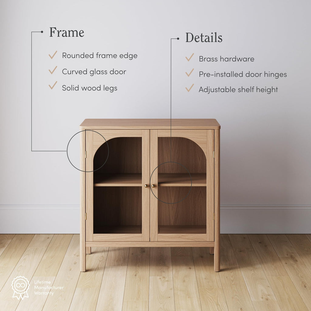 Modern Farmhouse Storage Cabinet with Glass Doors and Adjustable Shelf M4353