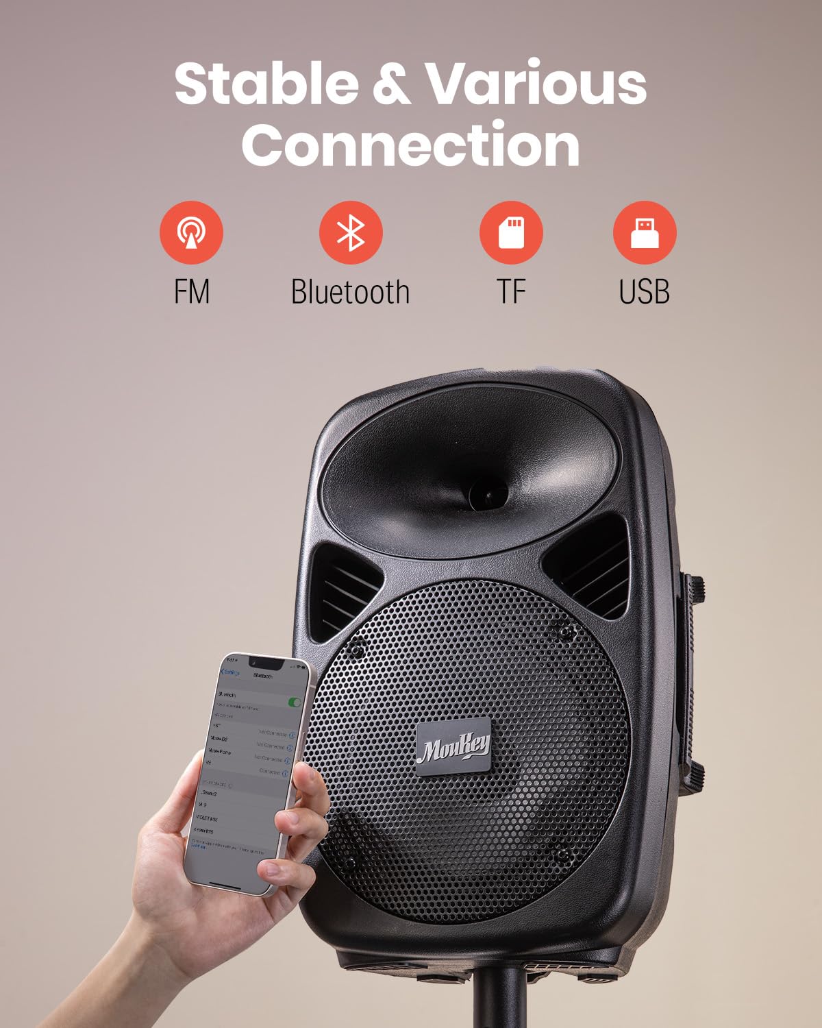 8 Inch Rechargeable Bluetooth PA System with Tripod Stands, Wired Mic F610812
