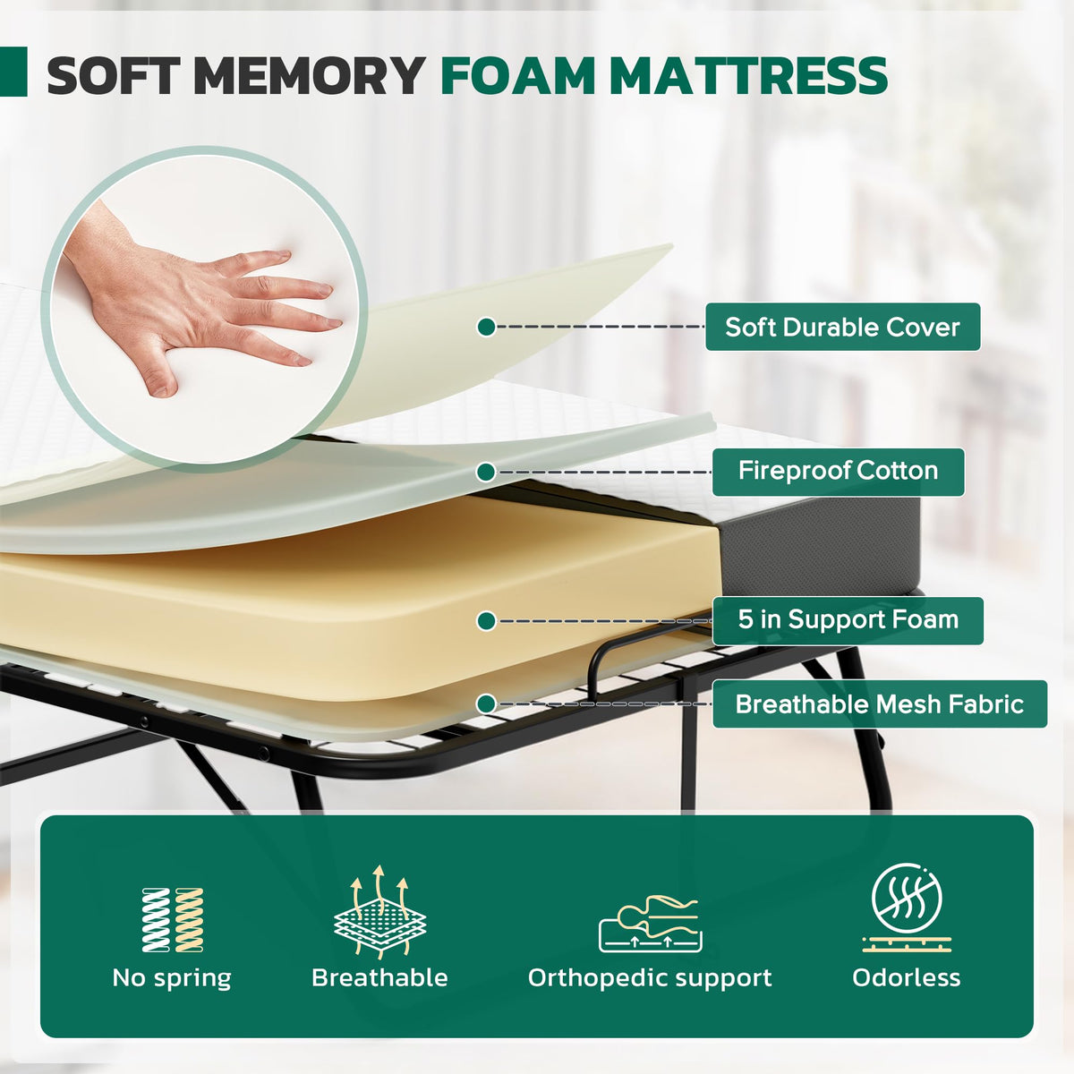 Folding Bed with 5" Memory Foam D230