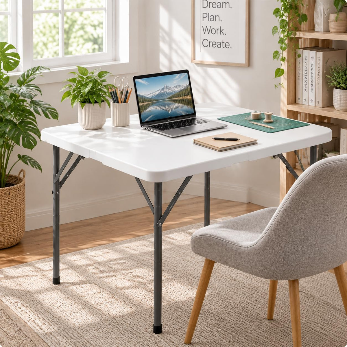 34'' White Folding Card Table with Handle & Steel Legs O95735