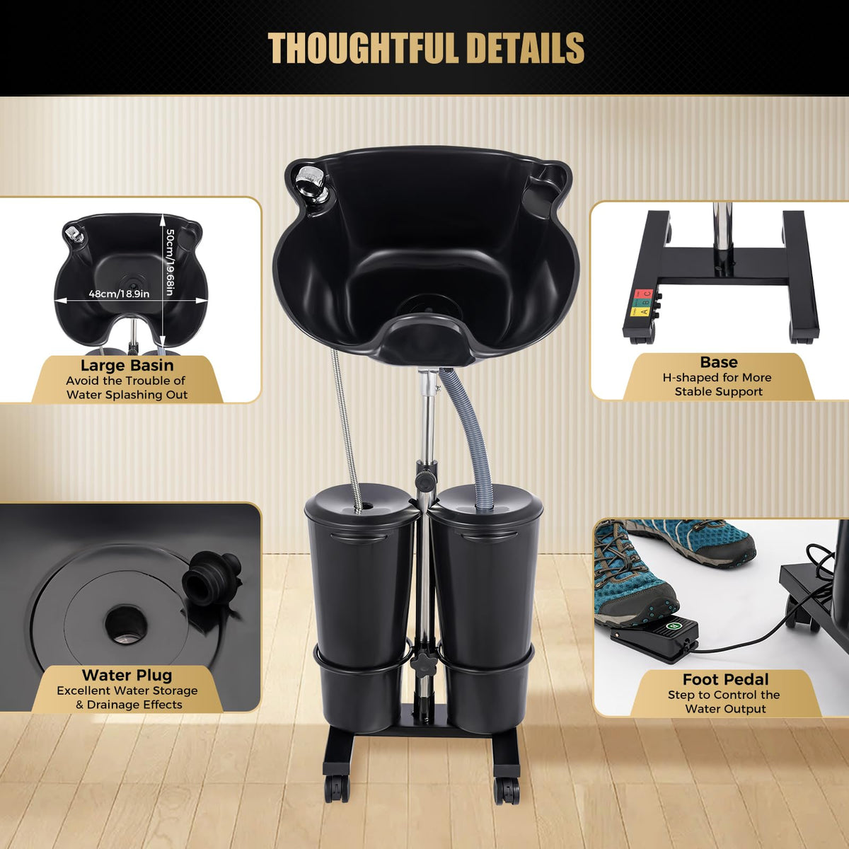 Portable Shampoo Bowl with 2 Buckets Electric Pump & Adjustable Hair Washing Basin K272