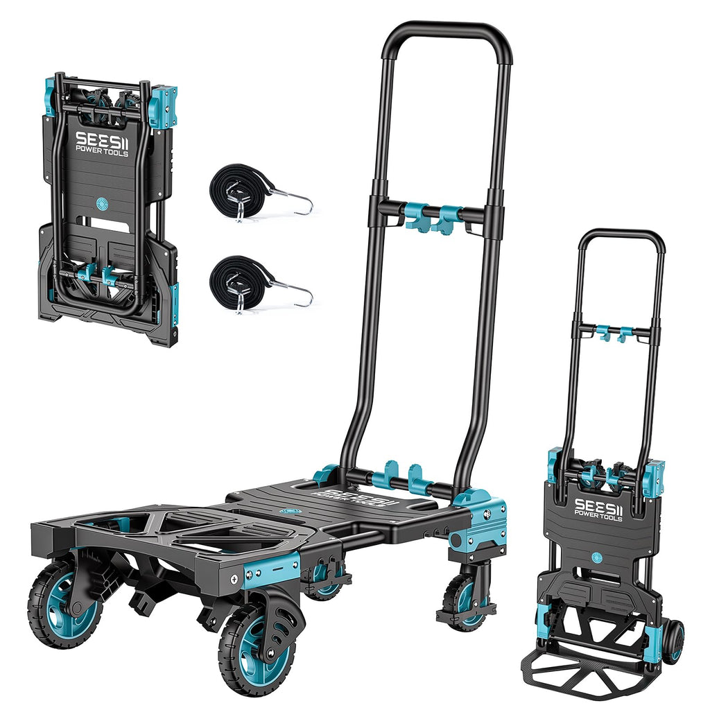2-in-1 Folding Hand Truck, 330lb Dolly Cart with Wheels, Blue F60307